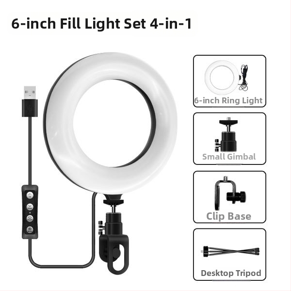 Prenosné kruhové svetlo pre videokonferencie, USB napájanie, 5W LED, RGB, 3000–6000K, nastaviteľná jas, 1/4-palcový závit.