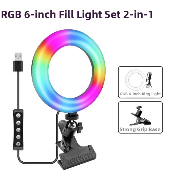 Prenosné kruhové svetlo pre videokonferencie, USB napájanie, 5W LED, RGB, 3000–6000K, nastaviteľná jas, 1/4-palcový závit.