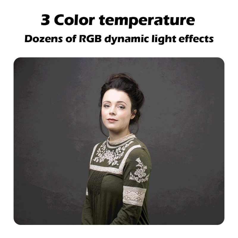 Prenosné kruhové svetlo pre videokonferencie, USB napájanie, 5W LED, RGB, 3000–6000K, nastaviteľná jas, 1/4-palcový závit.