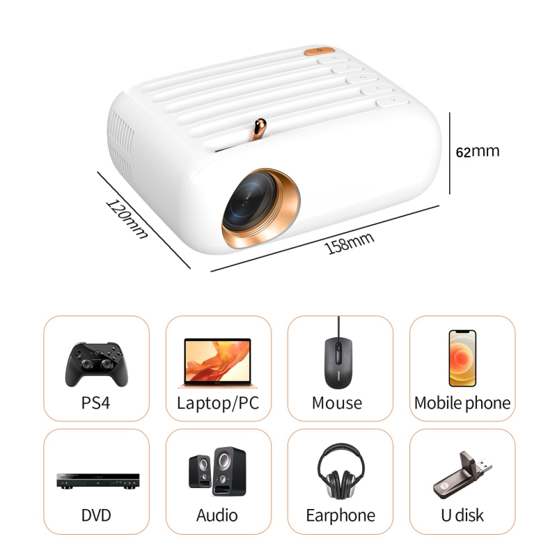 Novi V1 mini prijenosni projektor s HD, Bluetooth, bežičnim zrcaljenjem zaslona za dom i spavaću sobu