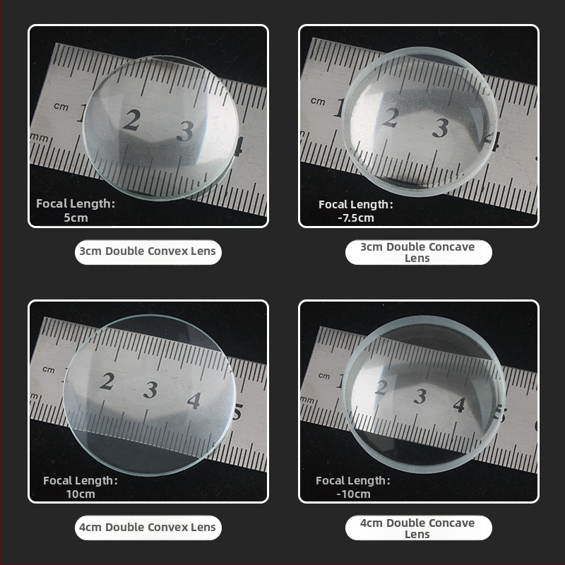 Комплект оптични стъклени лещи за домашни телескопи — конвексни, вдлъбнати, би-конвексни, би-конкавни и планоконвексни лещи