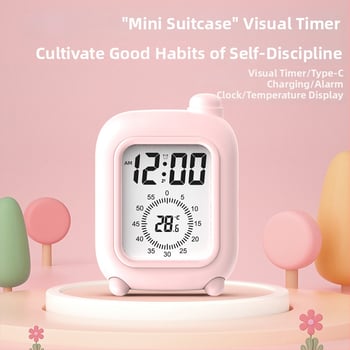 Μίνι ρολόι-χρονoδιακόπτης για παιδιά σε στυλ βαλίτσας – LCD οθόνη, ώρα/θερμοκρασία/ημερομηνία, ξυπνητήρι, αντίστροφη μέτρηση, 24ωρη και εβδομαδιαία ένδειξη, εξωτερική τροφοδοσία