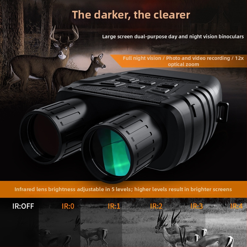 Binokulárne nočné videnie s 12x optickým zväčšením, infračervené digitálne nočné videnie, veľký displej