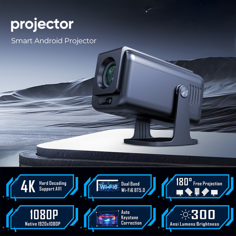 V1 prenosivi projektor — 1080P razlučivost, Android Auto-Fokus, za kućnu i vanjsku upotrebu, 75W, svjetlina 300