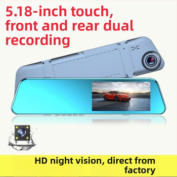 Autokamerový DVR so hviezdnou nočnou víziou a spätným zrkadlom, HD dvojitý záznam (predný aj zadný), 4,3-palcový dotykový displej