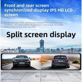 Palm 12-inčni auto-dashcam s punim zaslonom, streaming, zvjezdano noćno vidno, zaslon pri vožnji unatrag na cijelom zaslonu, cikličko snimanje, 1080p