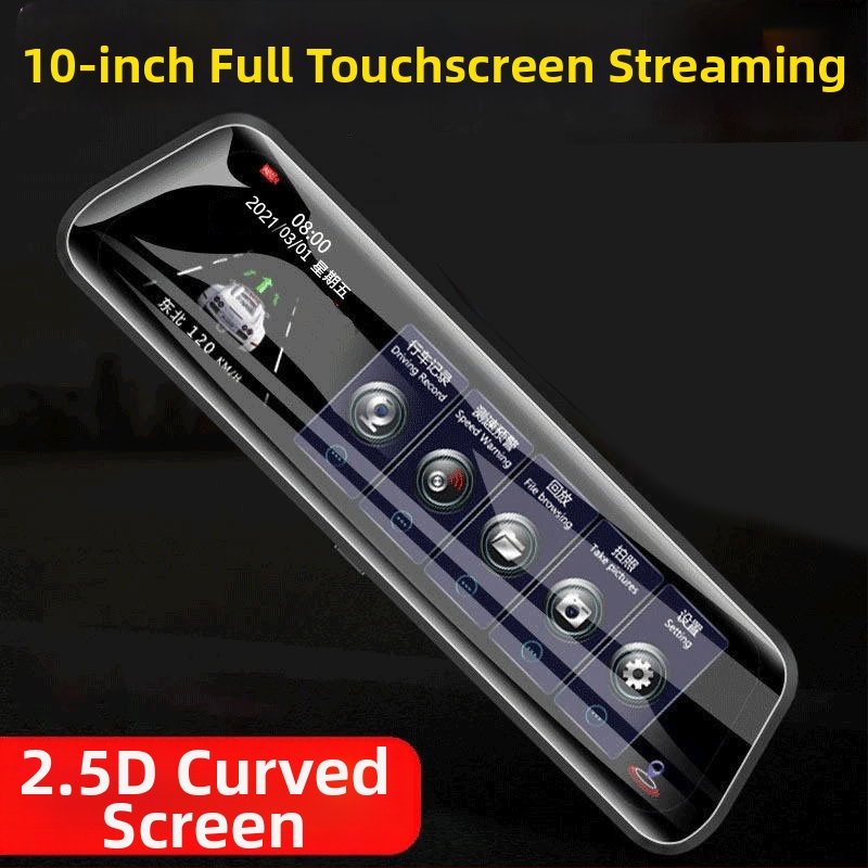 10-palcový dash cam pre spätné zrkadlo s dvojitým objektívom, predný a zadný, 1080p HD video, 170° uhol záberu, slučkové nahrávanie a monitorovanie parkovania