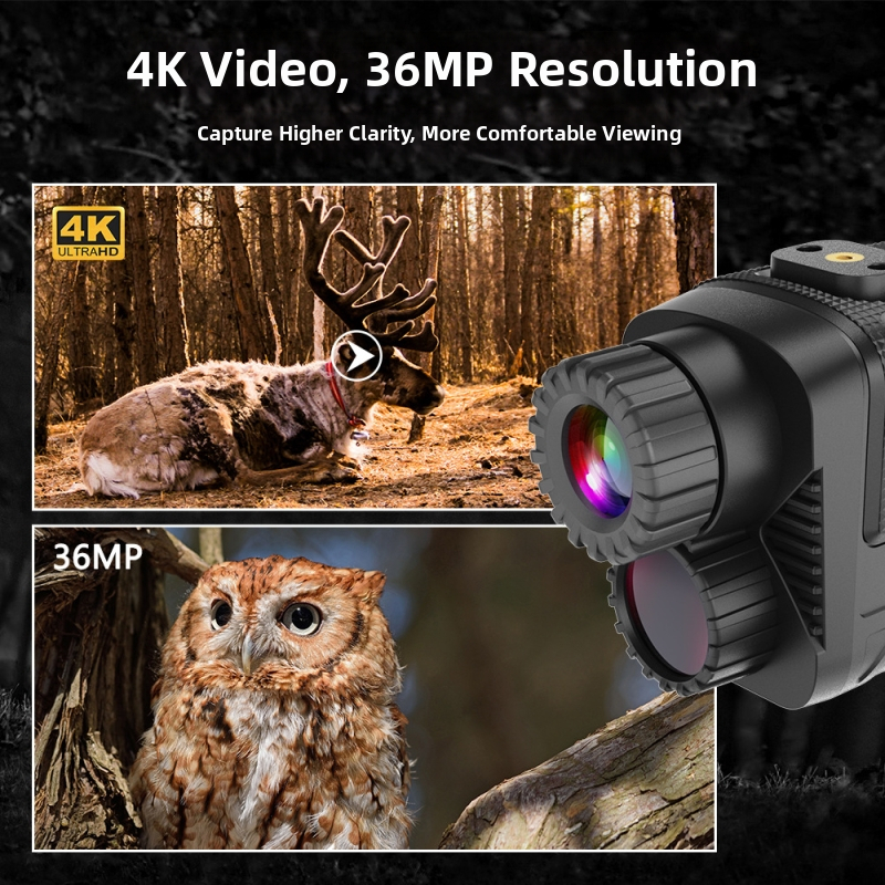 Nošiva infracrvena noćna vizija, monokular, 4K fotografije/video, 7–8x povećanje, 30 mm objektiv, IP54