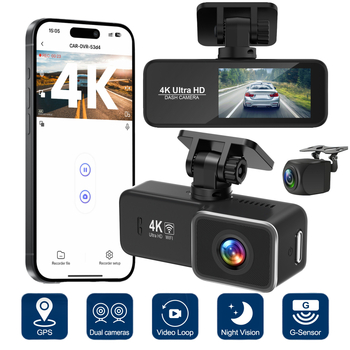 4K автомобилен видеорегистратор с предна и задна камера, WiFi, 170° широк ъгъл, GPS, 2.0-инчов дисплей, цикличен запис