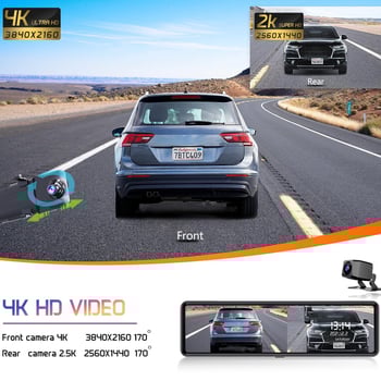 Dvojno-objektivni DVR za retrovizor: prednji 4K, stražnji 2.5K, Wi‑Fi GPS, noćni vid, ADAS