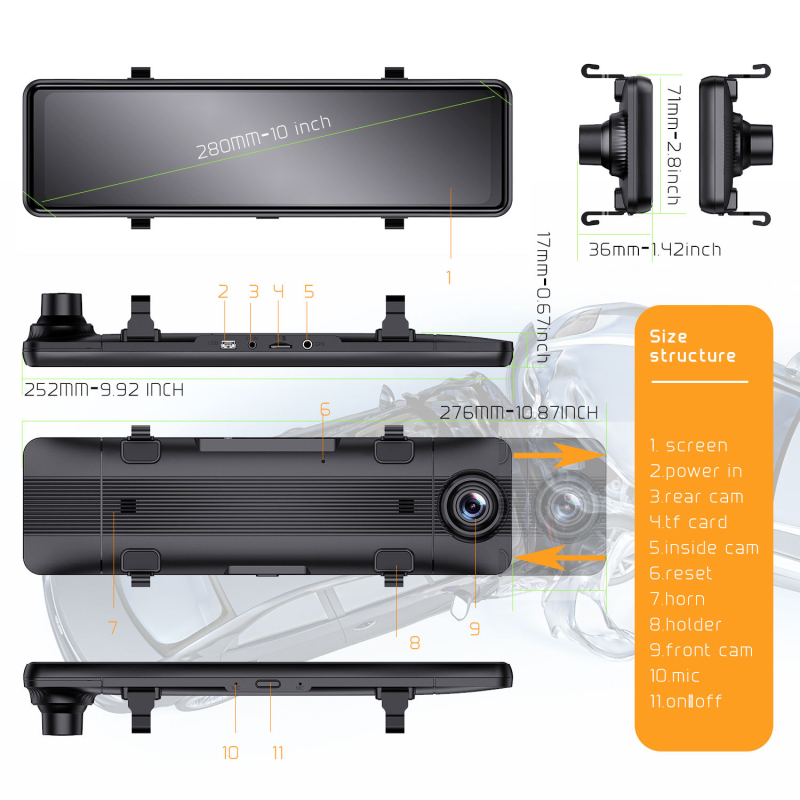 Dvojno-objektivni DVR za retrovizor: prednji 4K, stražnji 2.5K, Wi‑Fi GPS, noćni vid, ADAS