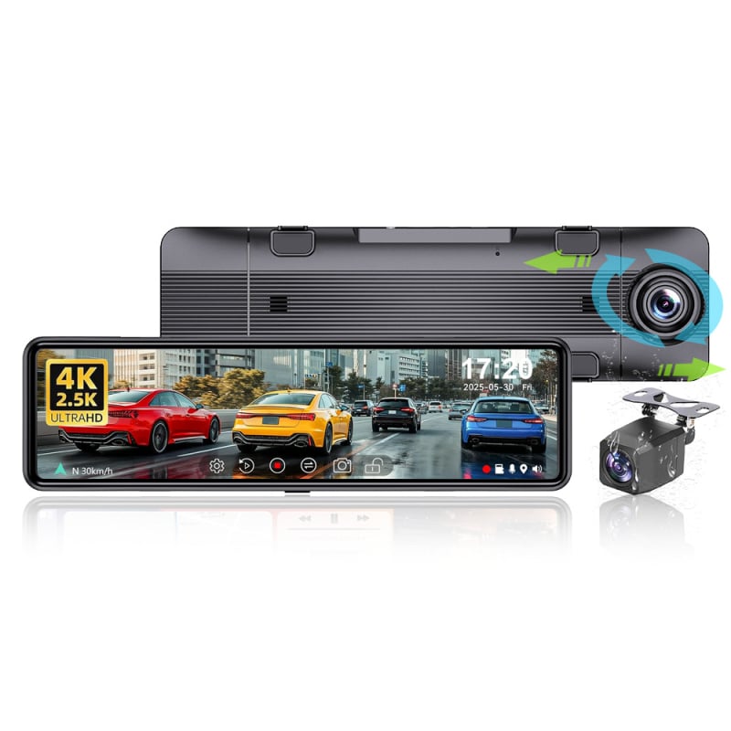 Dvojno-objektivni DVR za retrovizor: prednji 4K, stražnji 2.5K, Wi‑Fi GPS, noćni vid, ADAS