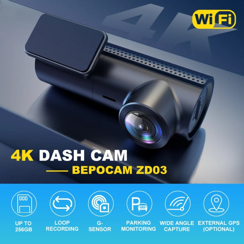 2025 novi model: 4K noćni vid, bez zaslona, Wi-Fi, nadzor parkiranja, automobilska DVR kamera