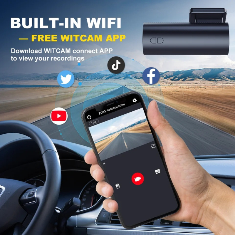 2025 novi model: 4K noćni vid, bez zaslona, Wi-Fi, nadzor parkiranja, automobilska DVR kamera