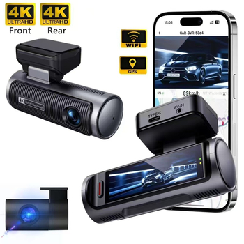 Κάμερα οδήγησης με εμπρός και πίσω διπλό φακό, 4K+4K αστρική νυχτερινή όραση, 150° γωνία θέασης, Wi-Fi και GPS, παρακολούθηση πάρκινγκ