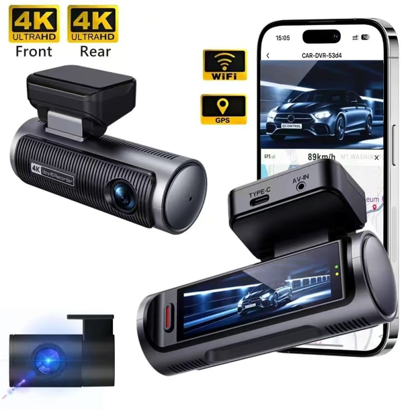 Κάμερα οδήγησης με εμπρός και πίσω διπλό φακό, 4K+4K αστρική νυχτερινή όραση, 150° γωνία θέασης, Wi-Fi και GPS, παρακολούθηση πάρκινγκ