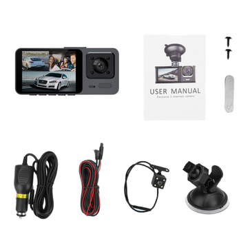 Καταγραφέας αυτοκινήτου με τρεις φακούς (μπροστά, εσωτερικά και πίσω), 1080p HD, 170° ευρυγώνιο, νυχτερινή όραση, 64 GB μνήμη