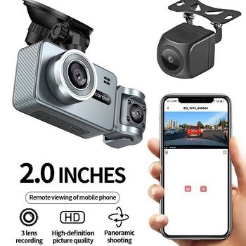 Dash cam 3 καναλιών με ευρυγώνιο φακό 170°, 1440p HD, Wi-Fi, συνεχής καταγραφή