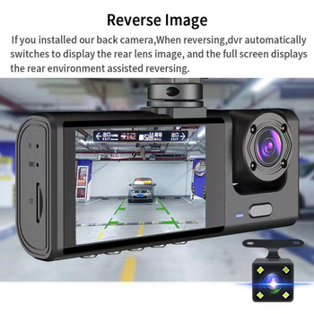 Dash cam τριών φακών με HD νυχτερινή όραση, τοποθέτηση στον καθρέφτη οπισθοπορείας, 160° πεδίο θέασης, κυκλική καταγραφή, Wi-Fi