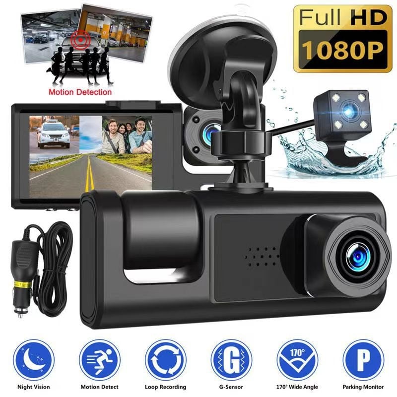 Dash cam τριών φακών με HD νυχτερινή όραση, τοποθέτηση στον καθρέφτη οπισθοπορείας, 160° πεδίο θέασης, κυκλική καταγραφή, Wi-Fi