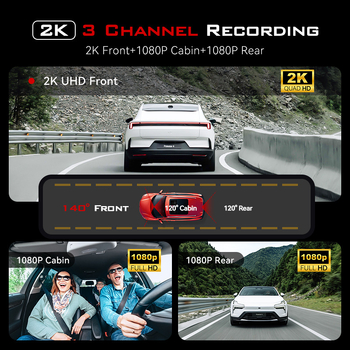 Auto DVR s tri leće širokog kuta, 1080p, 170°, Wi-Fi, noćni vid, ciklično snimanje