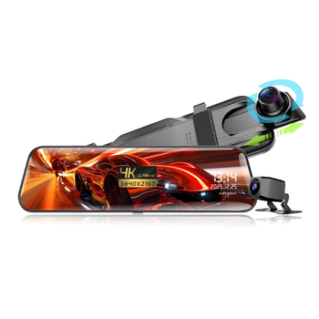 Dash cam pentru oglinda retrovizoare, înregistrare duală: față 4K / spate 2.5K, unghi de cuprindere 170°, Viziune de noapte îmbunătățită, ADAS, Wi‑Fi