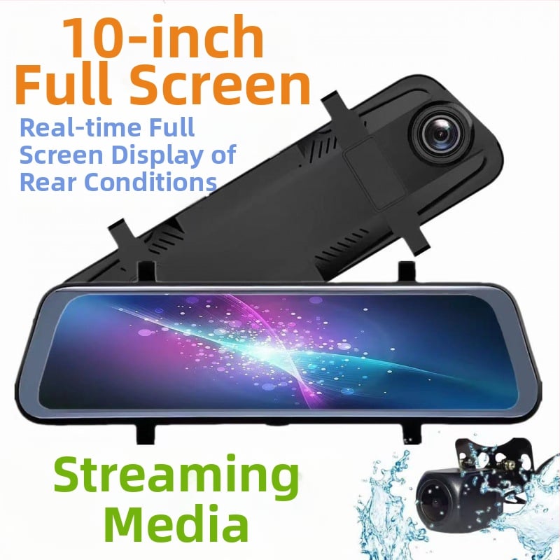 Dash cam αυτοκινήτου 10 ιντσών με εμπρός και πίσω καταγραφή, οθόνη αφής, 1080p, γωνία προβολής 170°, φακός F2.0