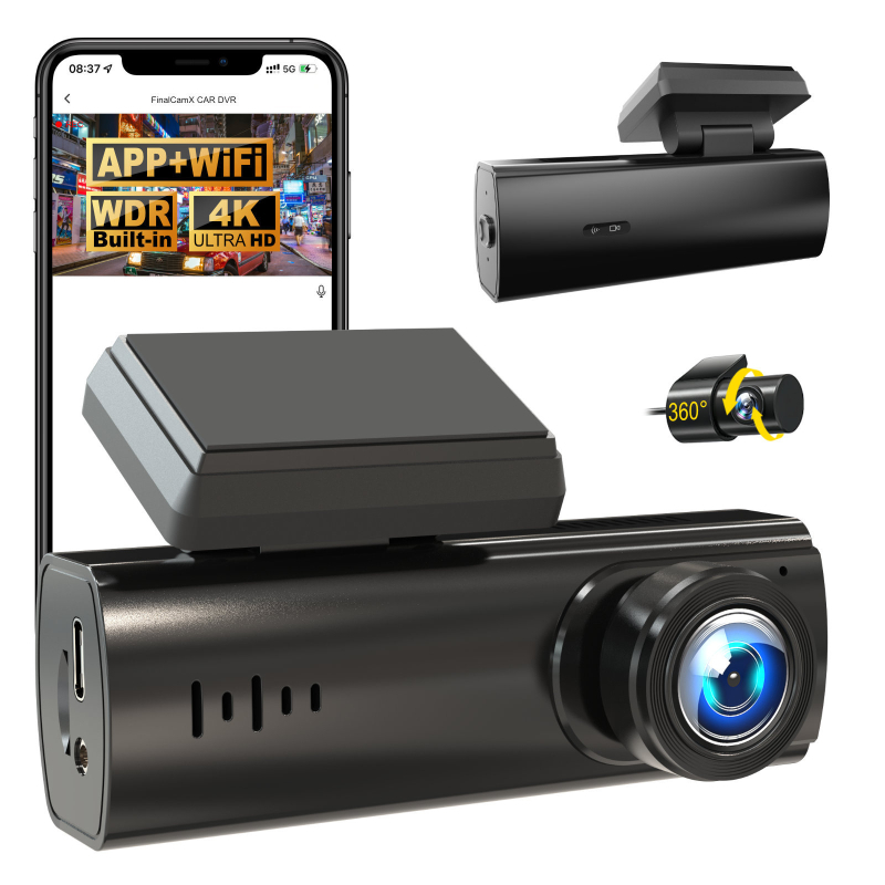 Auto dashcam s prednjom i stražnjom kamerom, dvostruki zapis, 4K/2160p, 170° kut, Wi-Fi, GPS