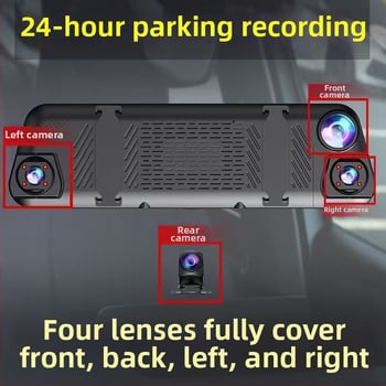Auto dash cam s četiri kamere: prednja, lijeva, desna i stražnja, Wi‑Fi, 9,66-inčni puni zaslon, 1080p noćni video, snimanje vožnje
