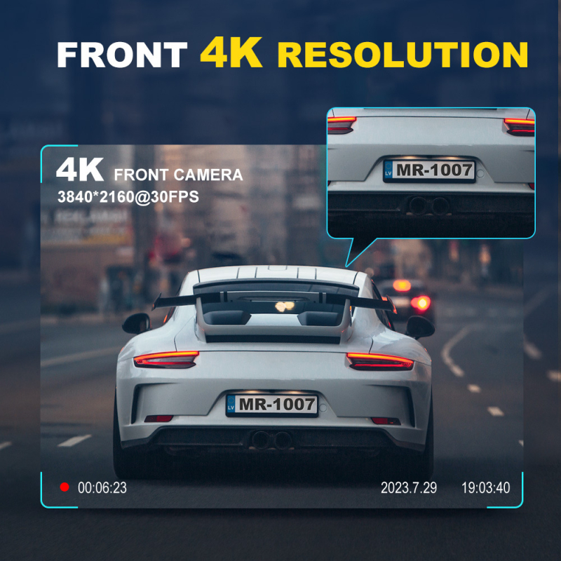 4K autós DVR Wi‑Fi-vel, parkolási felügyelet, 170° látószög, 256 GB memória