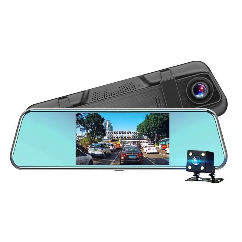 Retrovizijska dash kamera s IPS zaslonom na dodir, 1080p prednja i stražnja dvostruka kamera, noćni vid, slika za parkiranje, ciklično snimanje