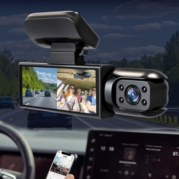 3-lencsés autó Elülső és belső felvételi kamerával WiFi-vel – 2K, 170° széles látószög, ciklikus felvétel, 3.0 hüvelykes kijelző