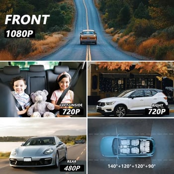 Automobilska kamera s četiri objektiva, 1080p, infracrveno noćno snimanje, WiFi i ciklično snimanje