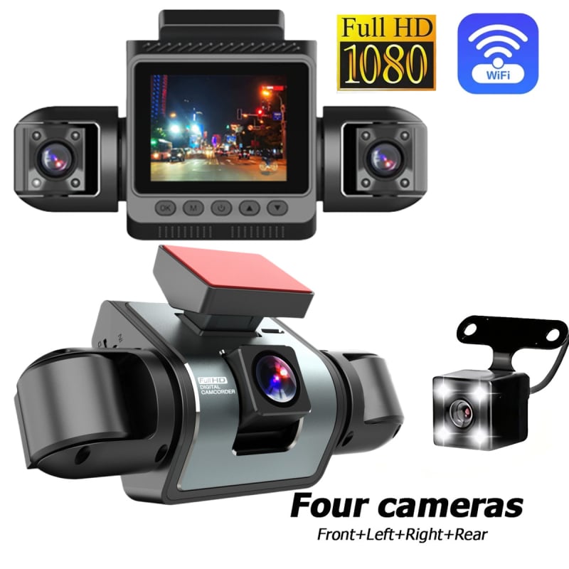 Automobilska kamera s četiri objektiva, 1080p, infracrveno noćno snimanje, WiFi i ciklično snimanje