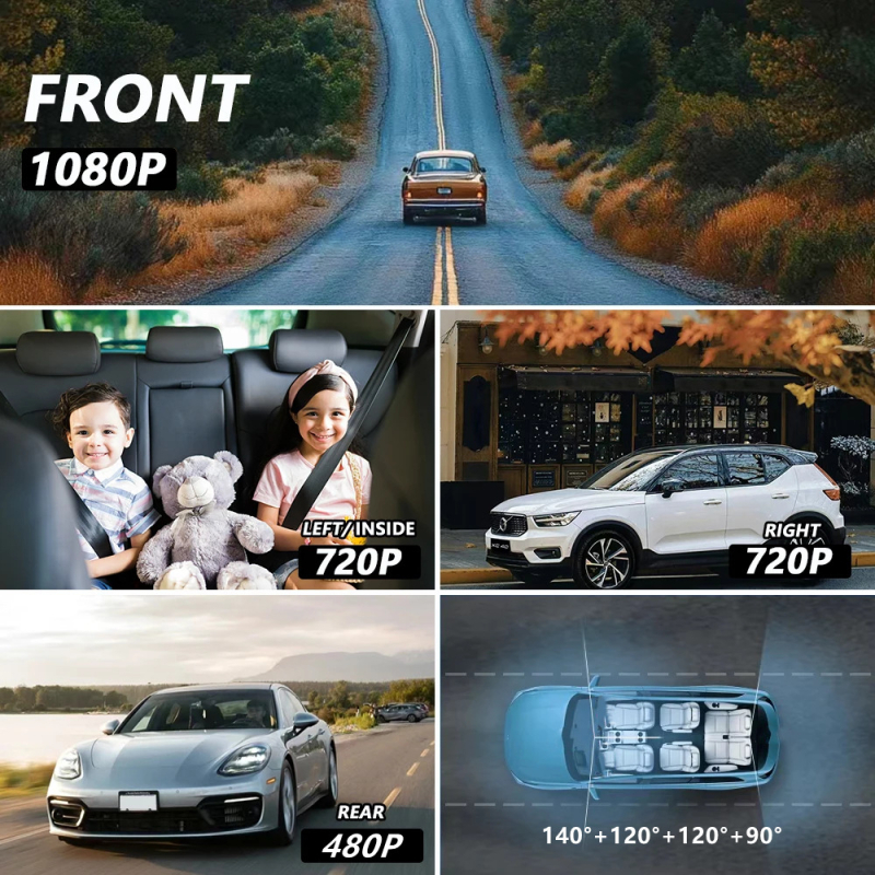 Automobilska kamera s četiri objektiva, 1080p, infracrveno noćno snimanje, WiFi i ciklično snimanje