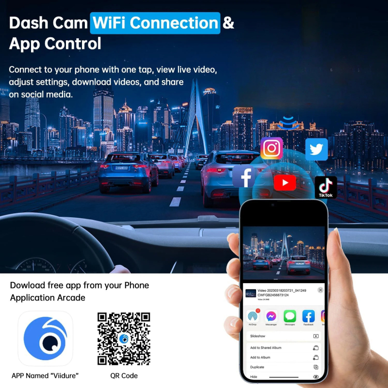 Automobilska kamera s četiri objektiva, 1080p, infracrveno noćno snimanje, WiFi i ciklično snimanje