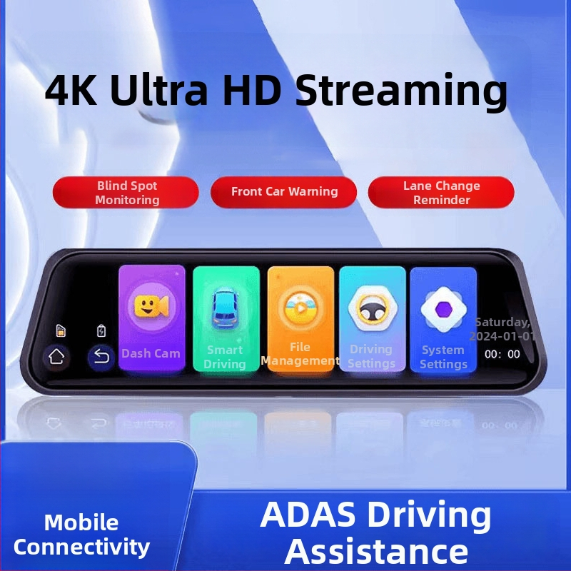 Nova 4K dash kamera od 10 inča s noćnim vidom, glasovnim upravljanjem, ADAS sustavom za izbjegavanje sudara i povezivanjem s mobitelom