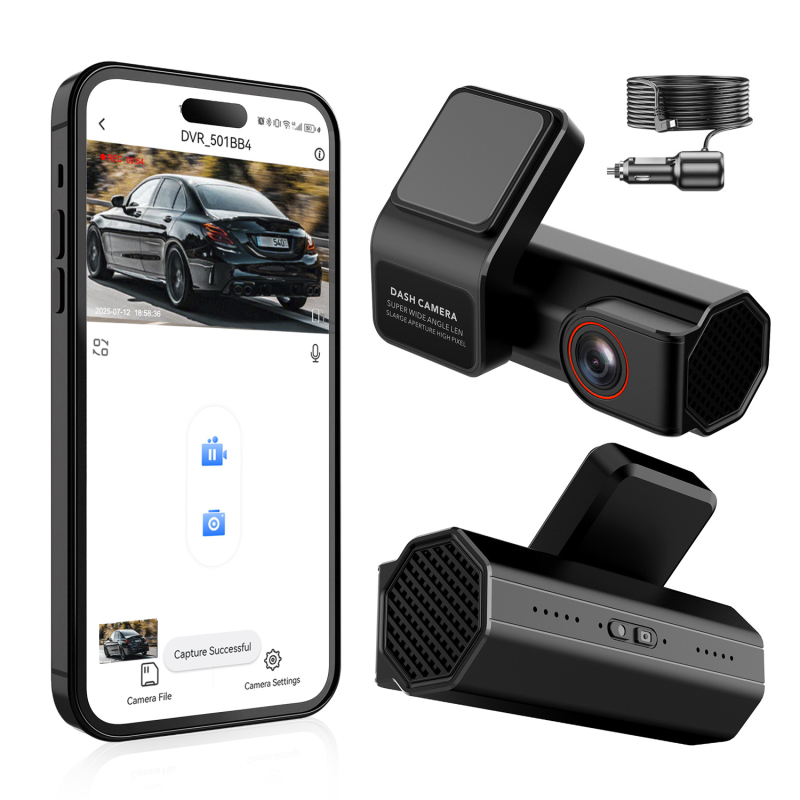 Dashcam s jednim objektivom za prednje staklo automobila, 1080p, 140° kut gledanja, Wi‑Fi