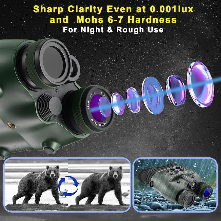 Digitalno infracrveno noćno viđenje s 21x+ uvećanjem, 25 mm objektivom, domet gledanja 600 m, težina 550 g