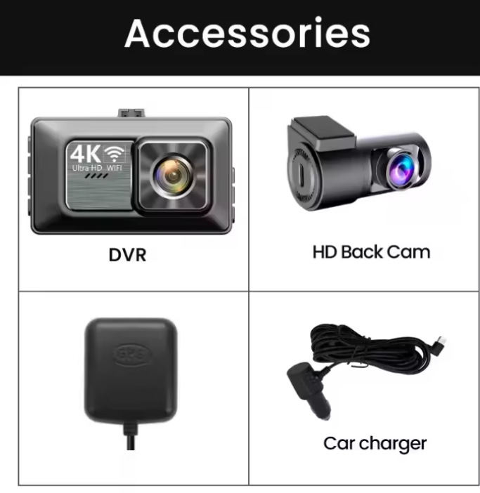 Κάμερα καταγραφής αυτοκινήτου με διπλό μπροστά-πίσω καταγραφή, 4K, νυχτερινή όραση, WiFi, γωνία θέασης 140°