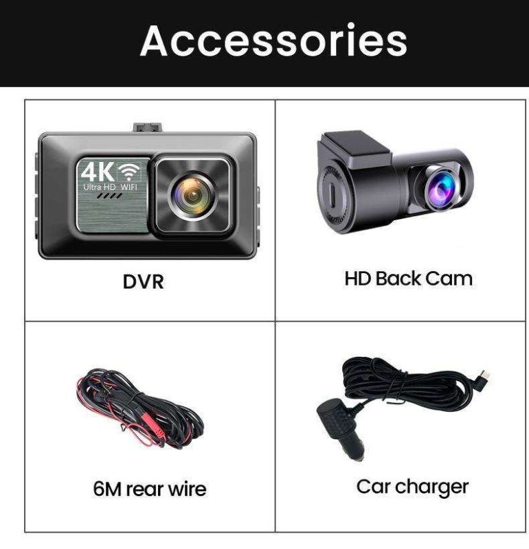 Κάμερα καταγραφής αυτοκινήτου με διπλό μπροστά-πίσω καταγραφή, 4K, νυχτερινή όραση, WiFi, γωνία θέασης 140°
