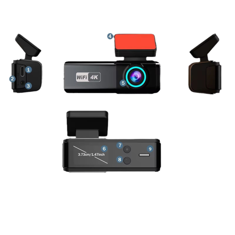 Dash cam 4K με διπλό φακό (εμπρός-πίσω), WiFi GPS, HiSilicon, γωνία προβολής 170°, κυκλική εγγραφή έως 128GB microSD, USB/AV