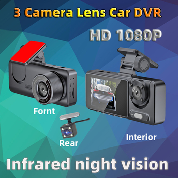 Dash cam με τρεις φακούς, βίντεο 1080p, γωνία προβολής 170°, GPS παρακολούθηση, Wi‑Fi