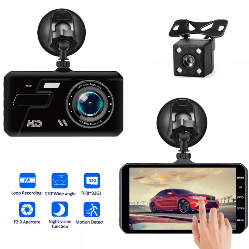 Automobilska kamera s prednjom i stražnjom dvostrukom lećom, 1080p, široki kut 140°, 4,0-inčni zaslon, cikličko snimanje