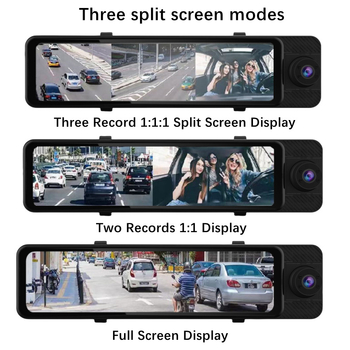 Triobjektivni DVR za retrovizor, 1080p, 170° kut, kružno snimanje, nadzor parkiranja