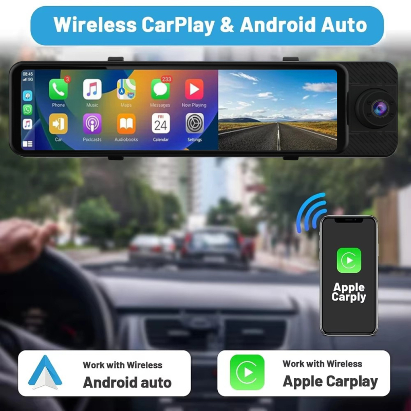 Triobjektivni DVR za retrovizor, 1080p, 170° kut, kružno snimanje, nadzor parkiranja