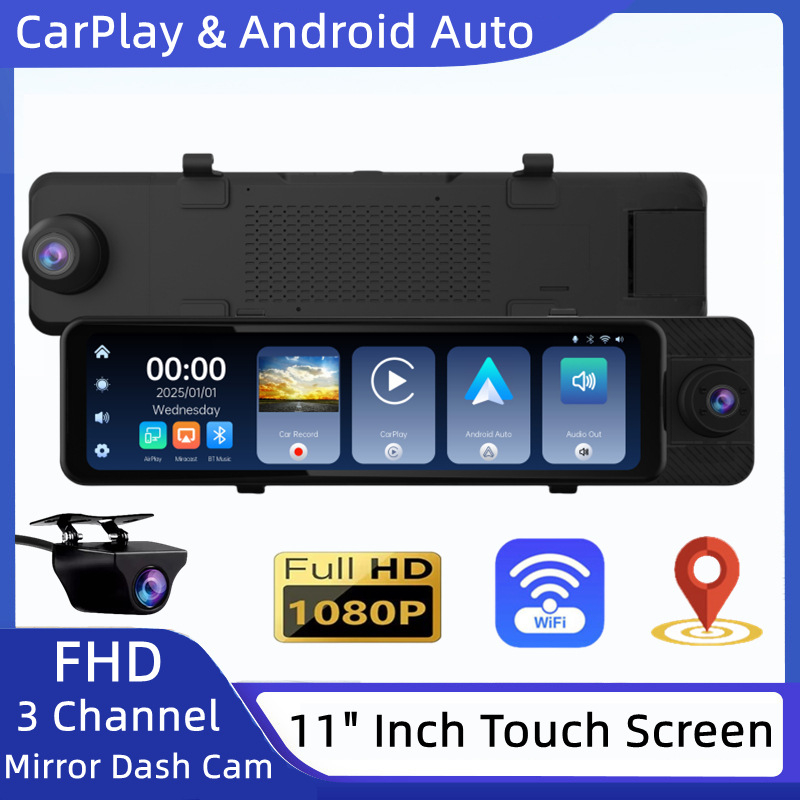 Triobjektivni DVR za retrovizor, 1080p, 170° kut, kružno snimanje, nadzor parkiranja