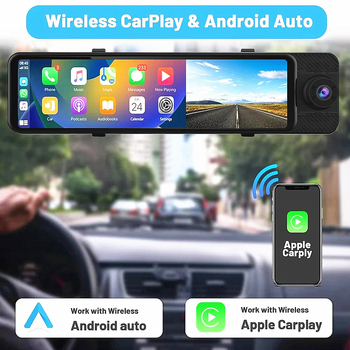 Trostruki objektiv auto dash cam s 12-inčnim dodirnim zaslonom, 1800P, Wi‑Fi, petlja snimanja