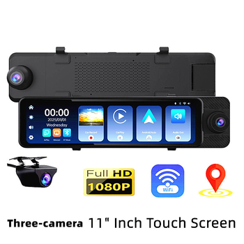 Trostruki objektiv auto dash cam s 12-inčnim dodirnim zaslonom, 1800P, Wi‑Fi, petlja snimanja