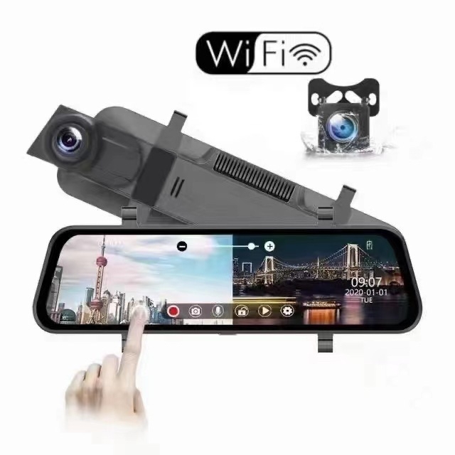 Auto kamera u ogledalu s WiFi, prednje i stražnje snimanje, 170° široki kut, 1080p, ciklično snimanje
